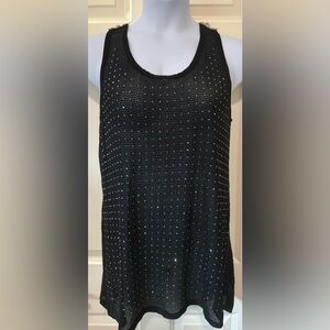 Vocal Black Tank with Textured Rhinestone Design and Lace Back